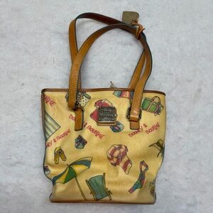 Dooney & Bourke Yellow Tote with Colorful Beach Print